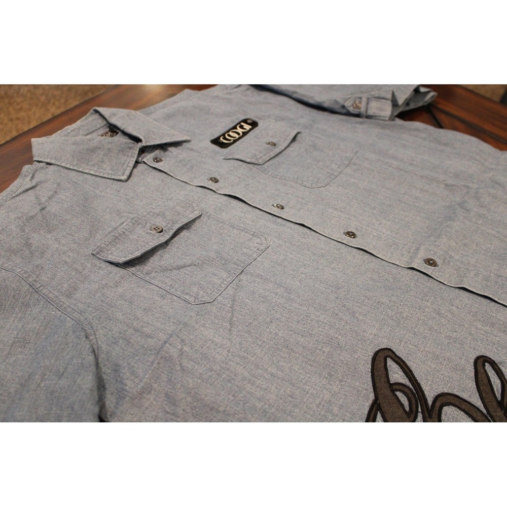 Coogi Shirt Mens XL Blue Chambray Embroidered Short Sleeve Button‎ Up Casual